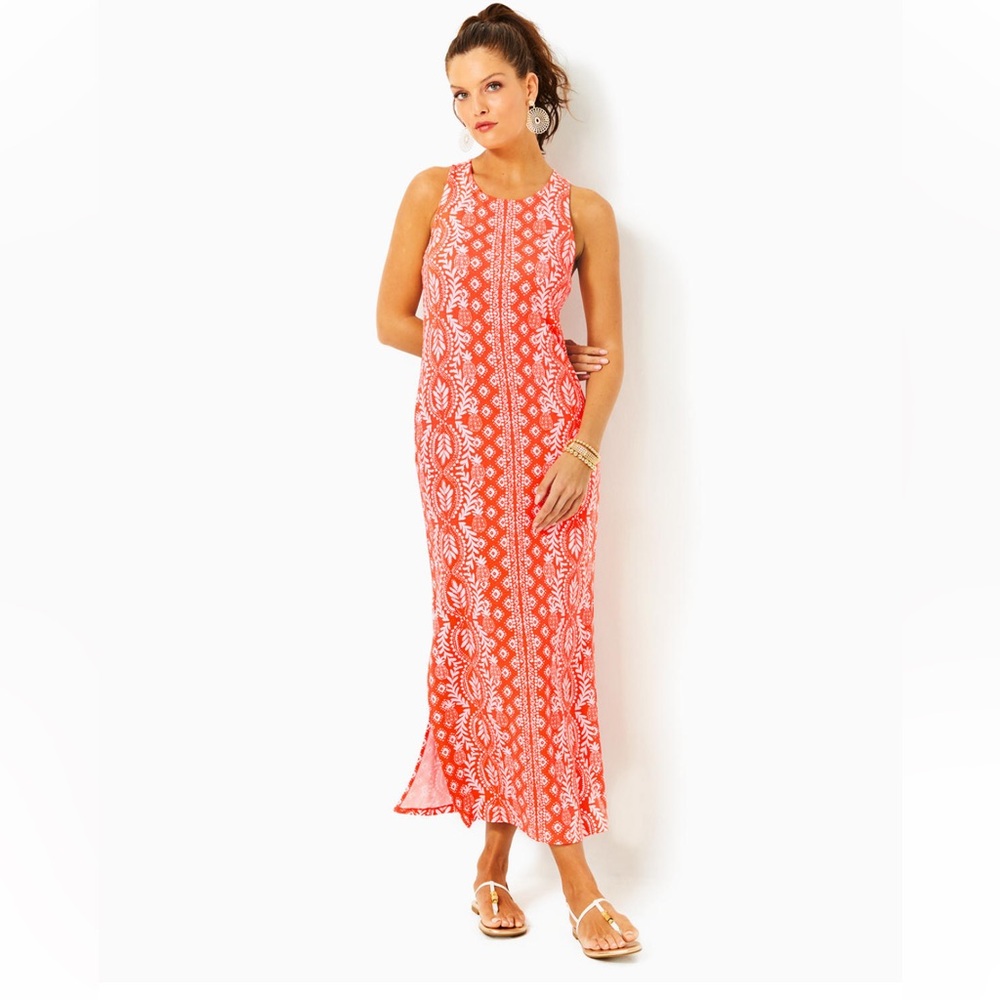 ✨Brand New Lilly Pulitzer Ulla Maxi Dress in Vibrant Orange and White Dress✨